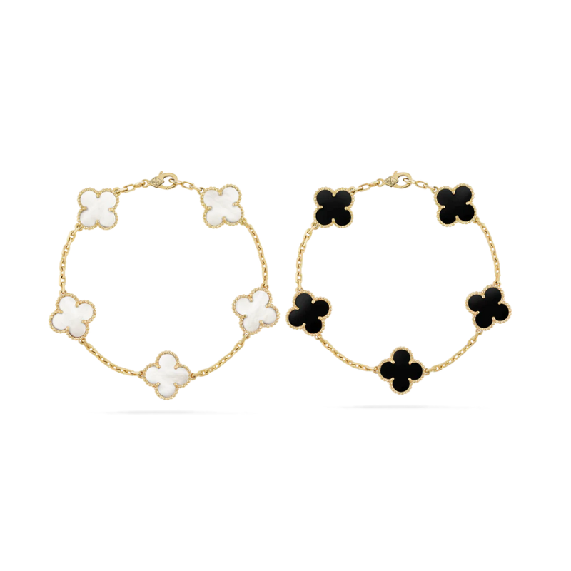 Juego de Pulseras de Trébol de 2 Piezas - Negro y Blanco