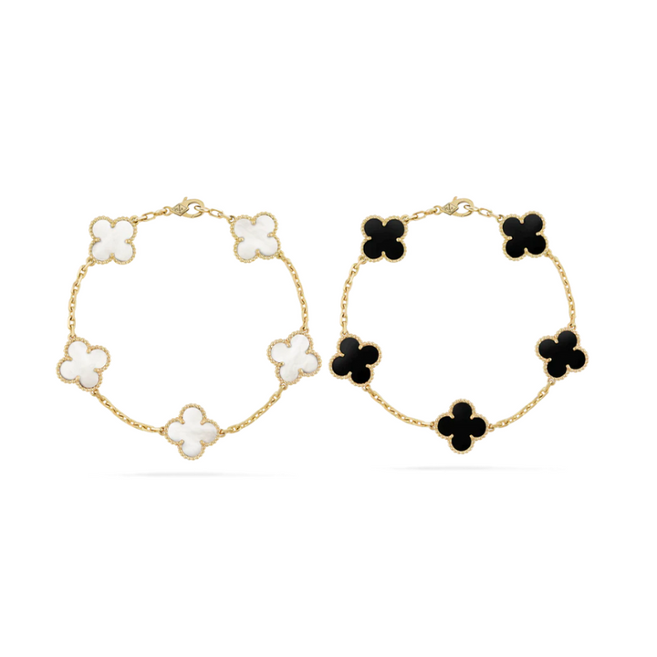 Juego de Pulseras de Trébol de 2 Piezas - Negro y Blanco