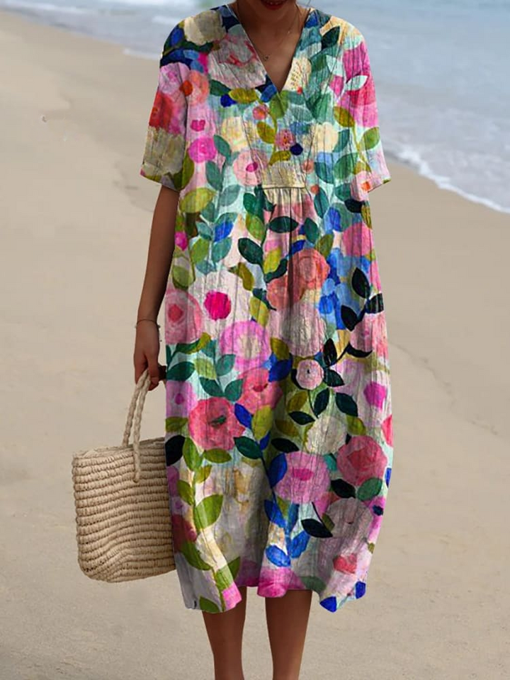 Margaret - Vestido de Verano Ligero con Estampado Floral Vibrante