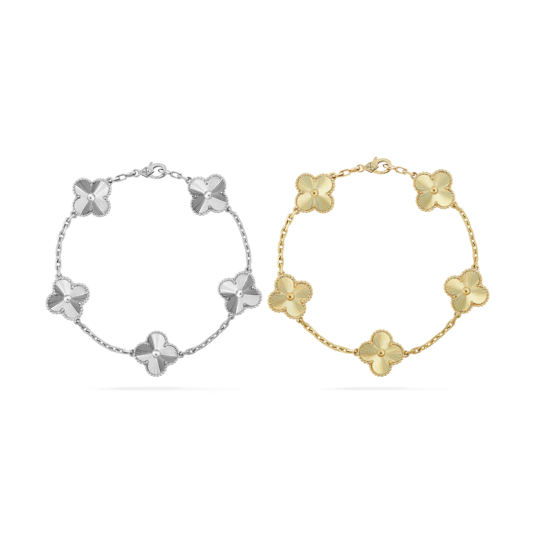 Conjunto de Pulseras de Trébol de 2 Piezas - Plata y Oro