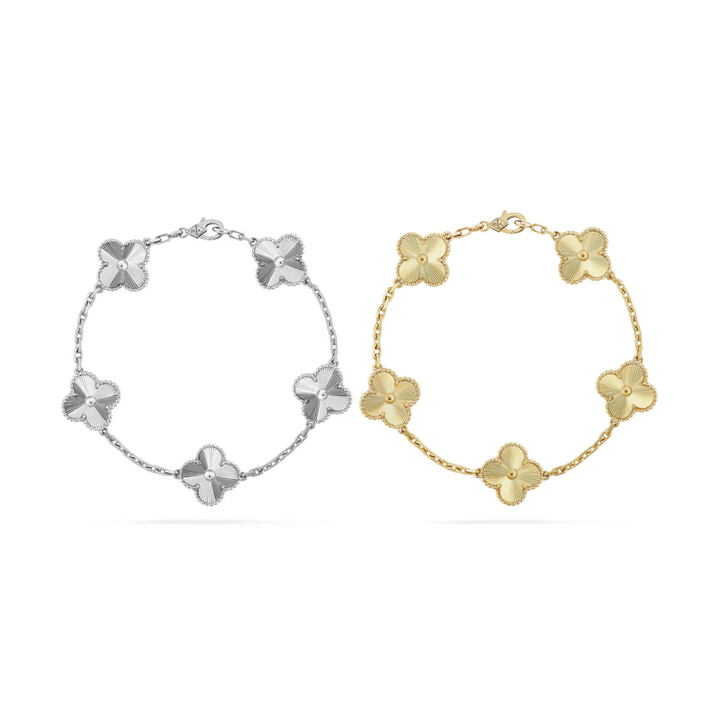Conjunto de Pulseras de Trébol de 2 Piezas - Plata y Oro