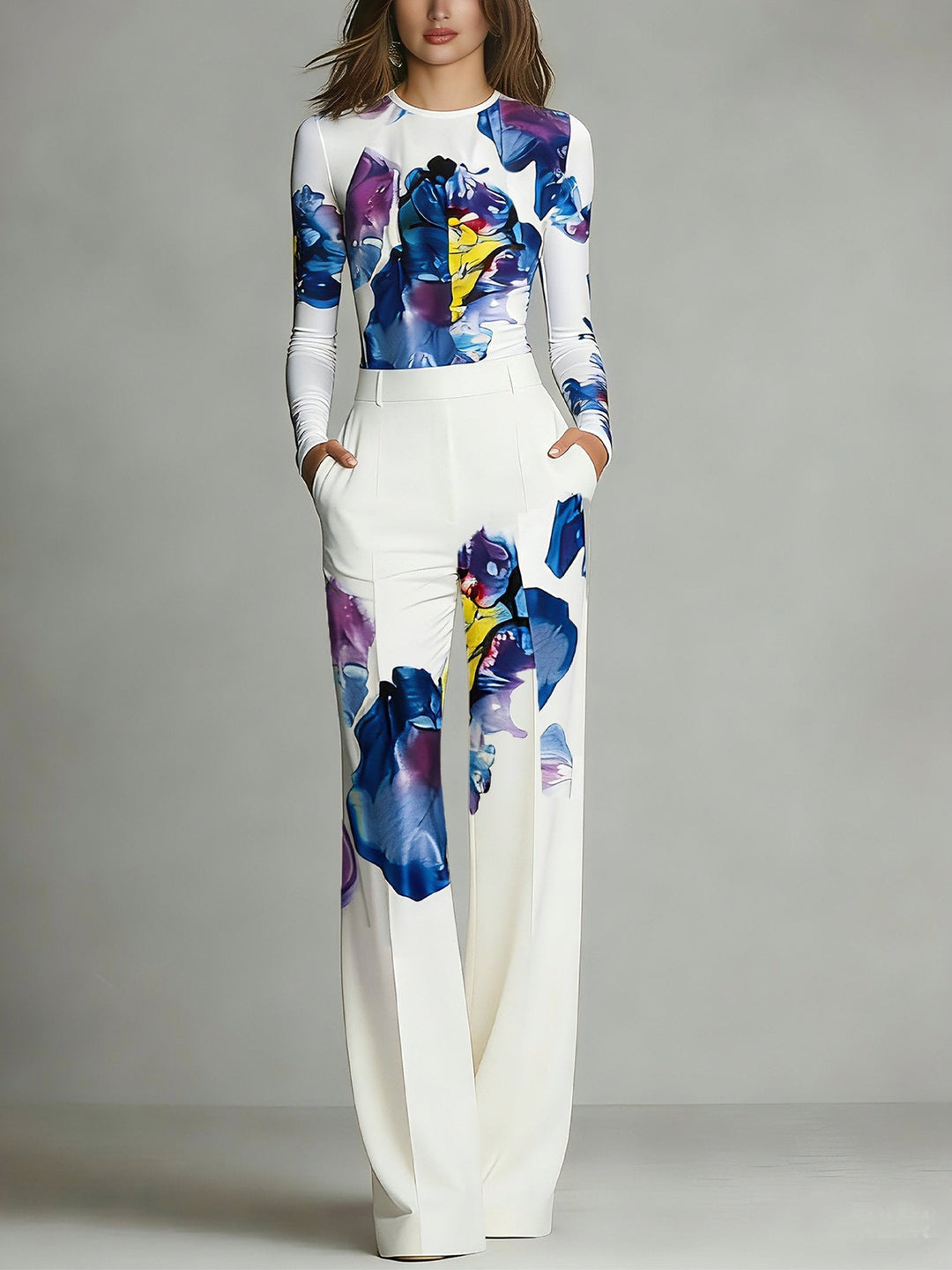 Conjunto de Top y Pantalones en Bloques de Color Sienna