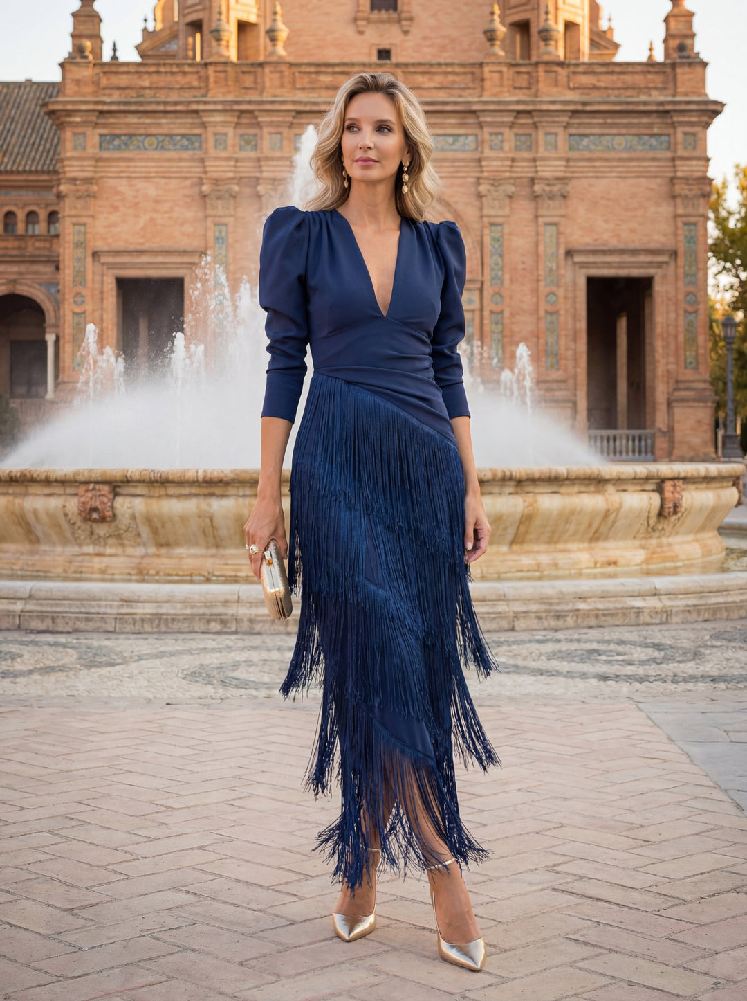 Vestido con Flecos en Salvia