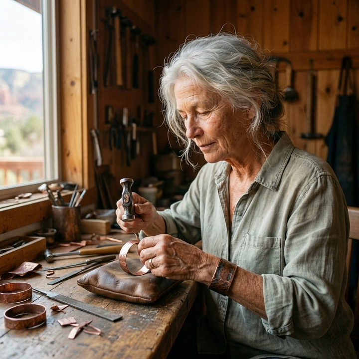 "Pulsera de Cobre de Vera's Hearth" se puede traducir como "Pulsera de Cobre de Vera's Hearth". Sin embargo, si deseas una traducción más adaptada al español, podrías usar: "Pulsera de Cobre de Vera Hearth".