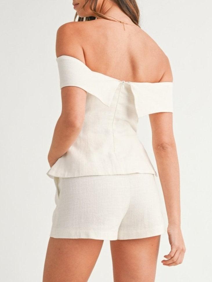 Traje de dos piezas de algodón y lino Liam Blanco