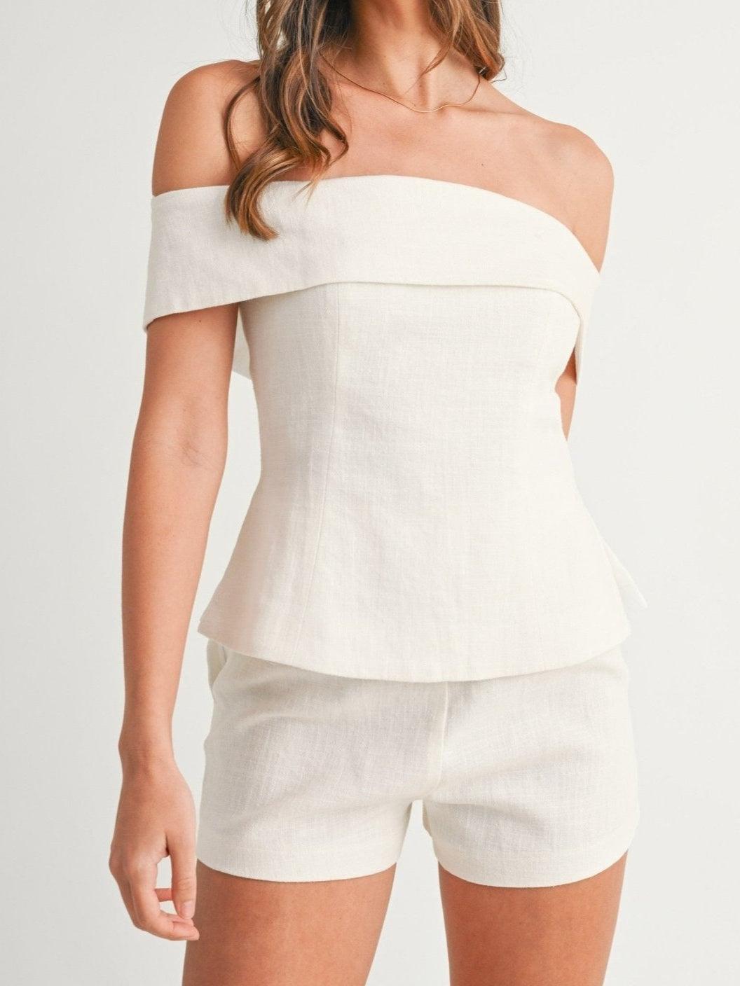Traje de dos piezas de algodón y lino Liam Blanco