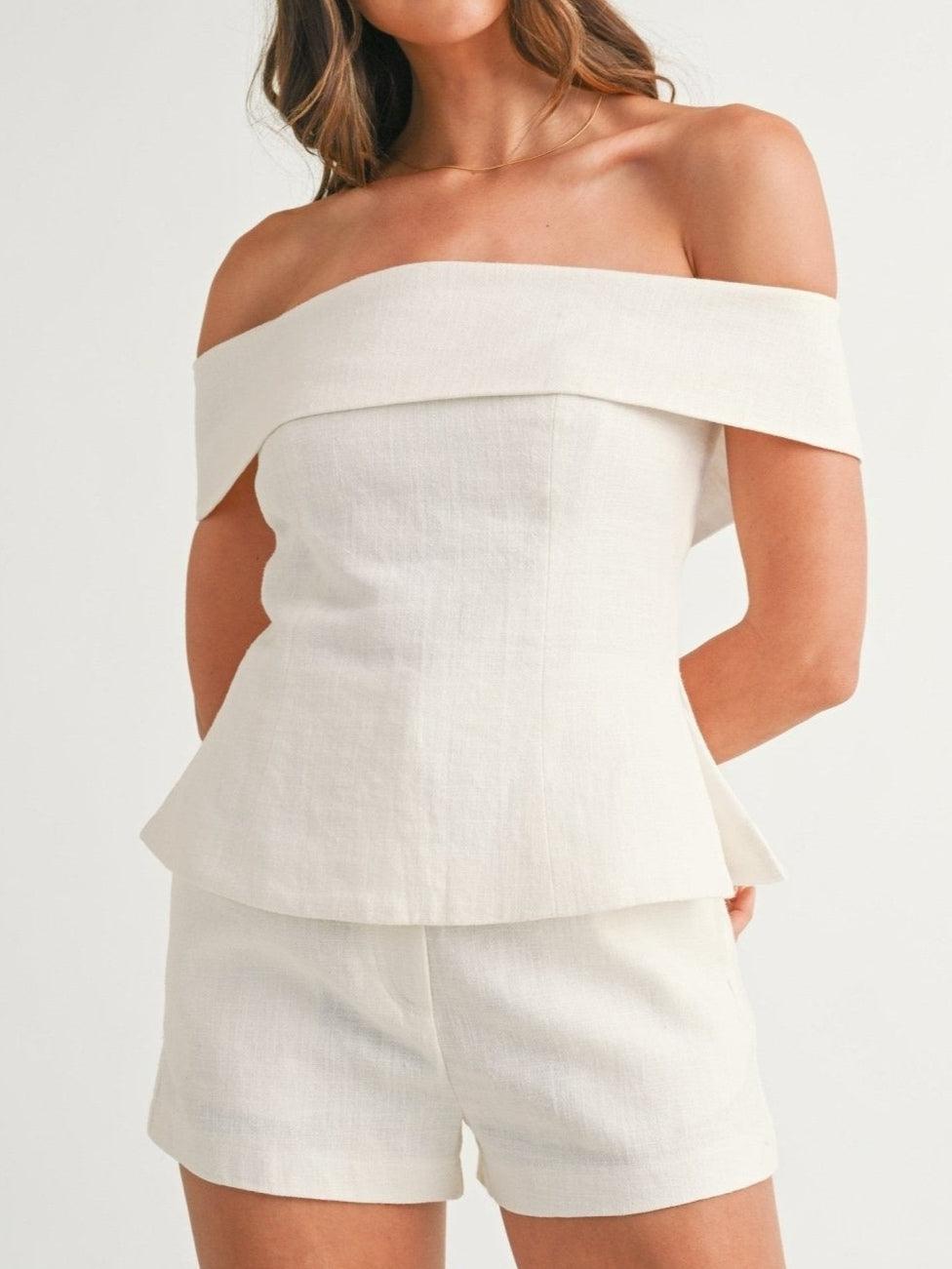 Traje de dos piezas de algodón y lino Liam Blanco