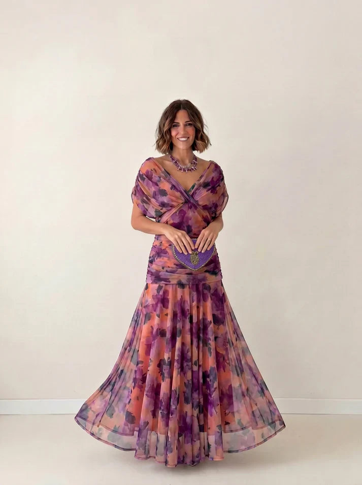 Alondra - Vestido Largo con Estampado Floral y Escote en V