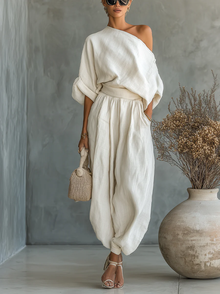 Conjunto de Top Off-Shoulder y Pantalones Tapered de Sophie