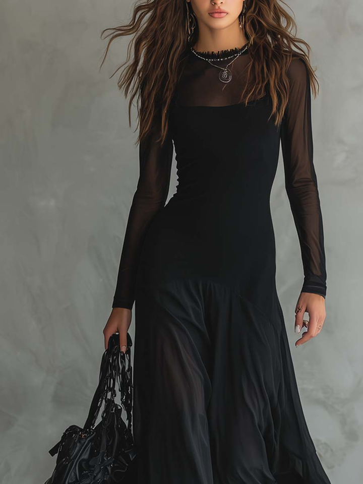 Neroa - Vestido maxi de corte amplio en tul negro