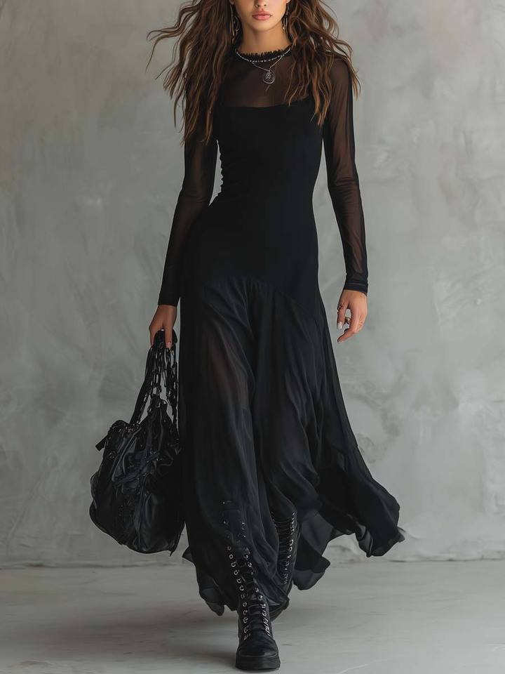 Neroa - Vestido maxi de corte amplio en tul negro
