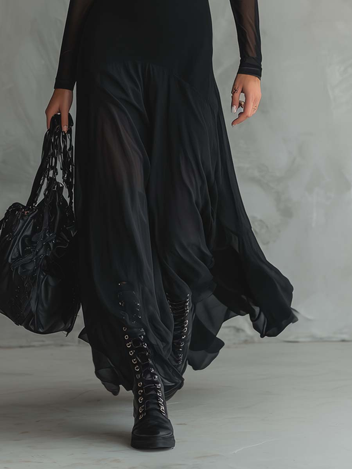 Neroa - Vestido maxi de corte amplio en tul negro