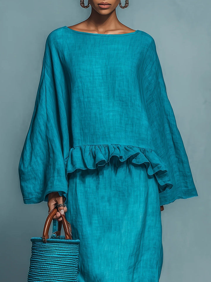 Conjunto de blusa con volantes y falda recta Sofía