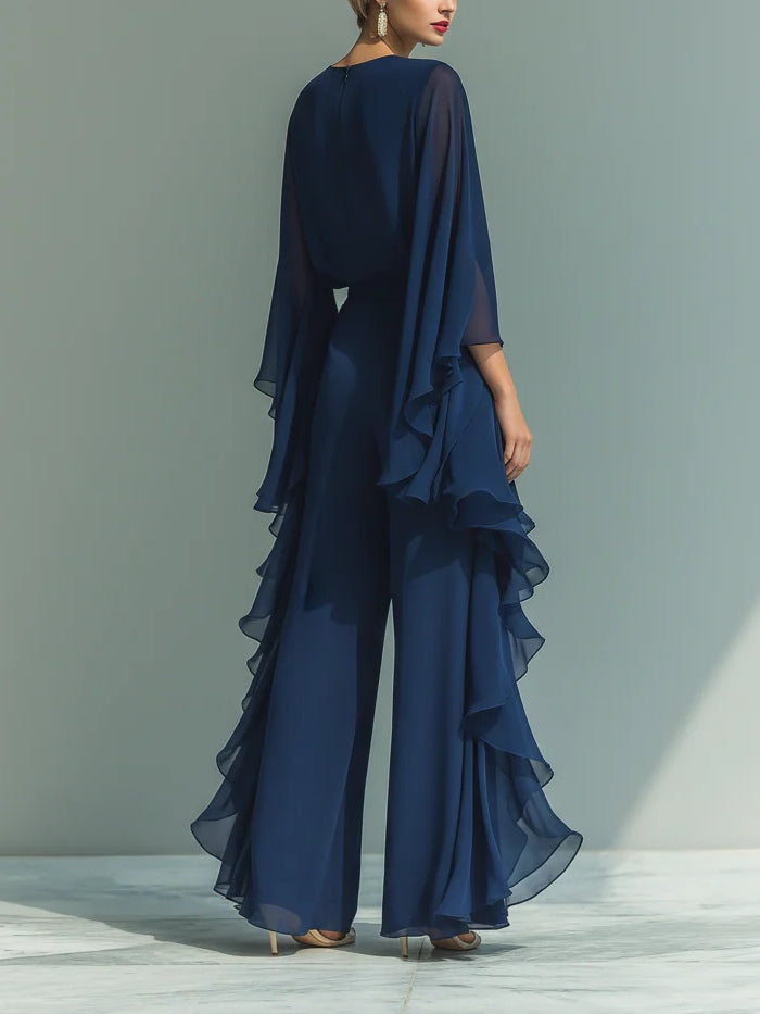Conjunto de Top de Chiffon con Mangas de Campana y Pantalones Acampanados