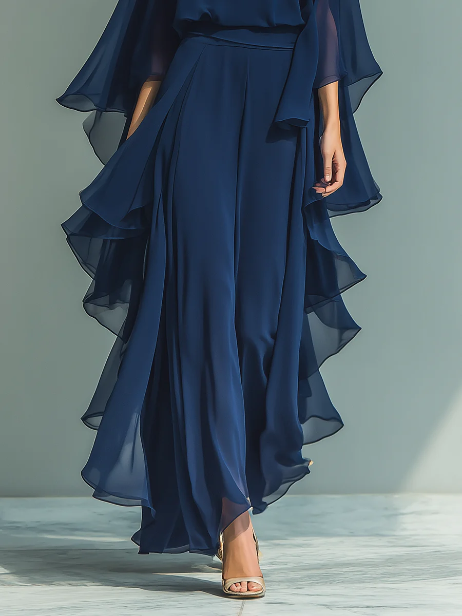 Conjunto de Top de Chiffon con Mangas de Campana y Pantalones Acampanados