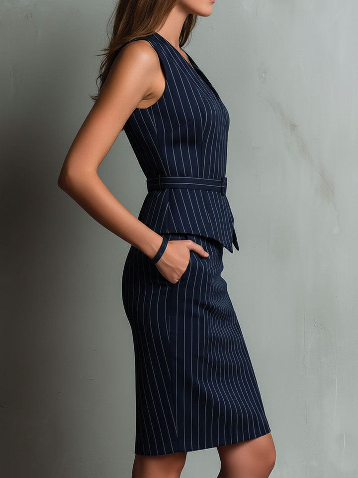 Conjunto de Chaleco a Rayas y Falda Lápiz Nina