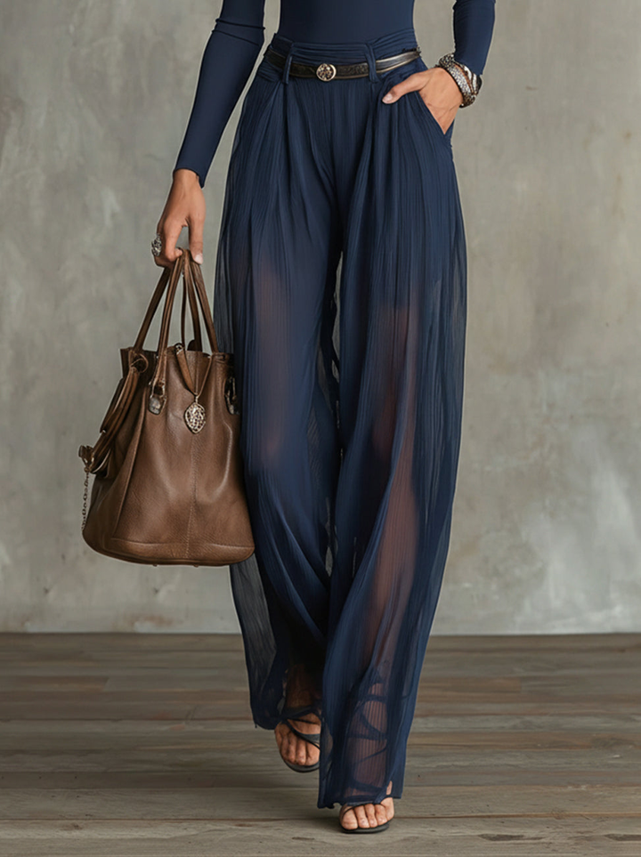 Conjunto de Top con Panel de Encaje Serena y Pantalones Anchos Transparentes