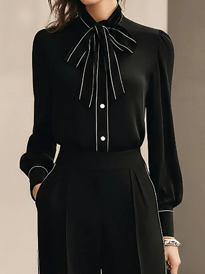"Conjunto de Blusa con Lazo Bianca y Pantalones de Pierna Ancha"