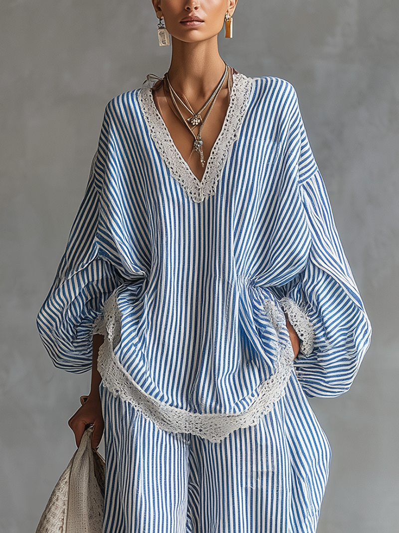 Conjunto de Dos Piezas Rayas Azules Sofía