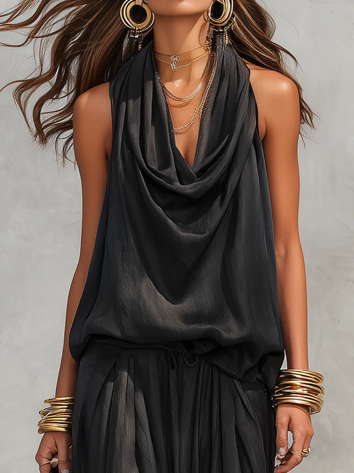 Conjunto de Top Halter y Pantalones Plisados Serena