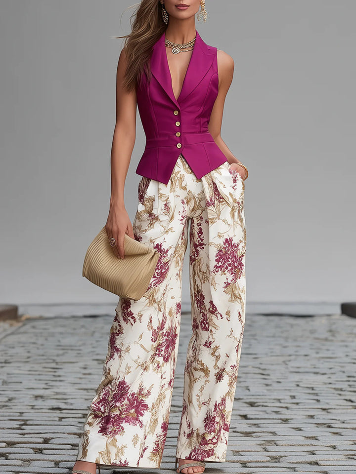 Conjunto de Pantalones con Estampado Floral en Lila
