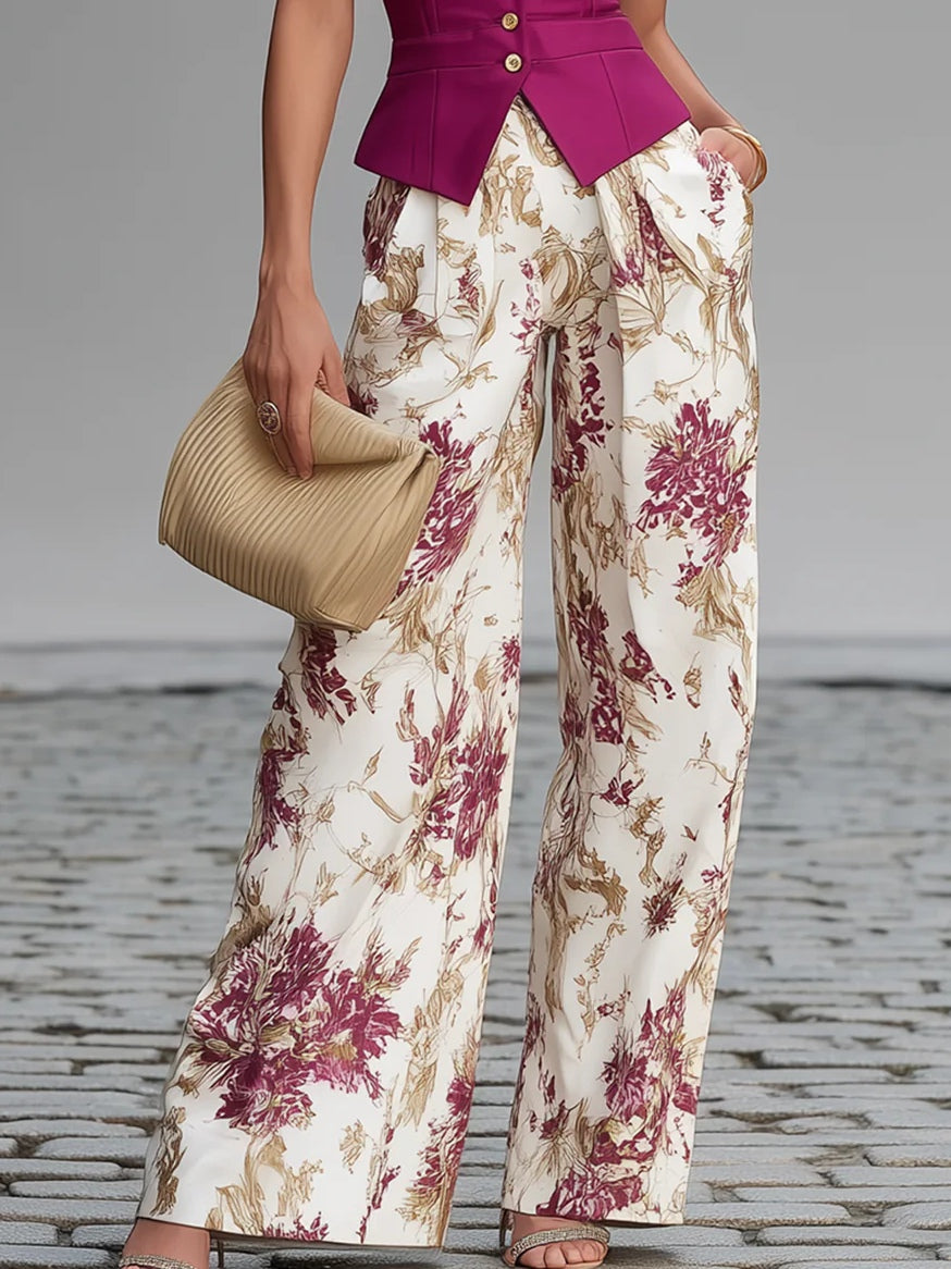 Conjunto de Pantalones con Estampado Floral en Lila