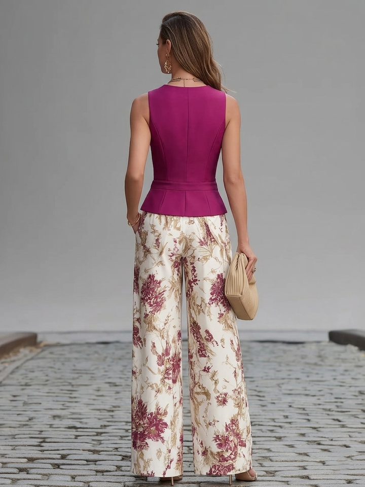 Conjunto de Pantalones con Estampado Floral en Lila