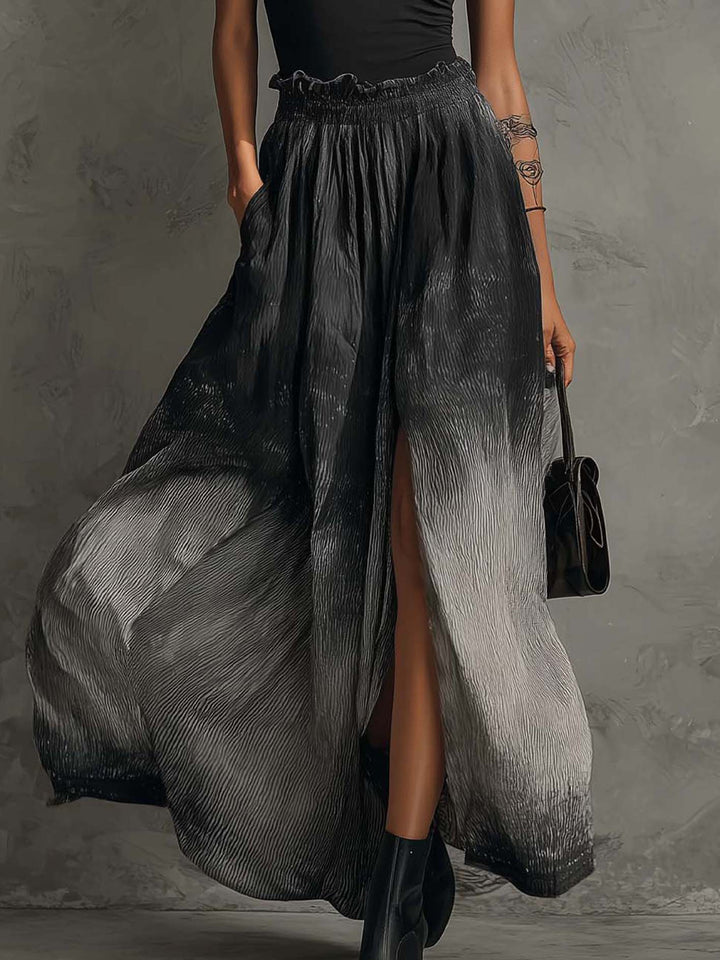 Conjunto de Top con Volantes Off Shoulder y Falda Maxi Plisada en Degradado