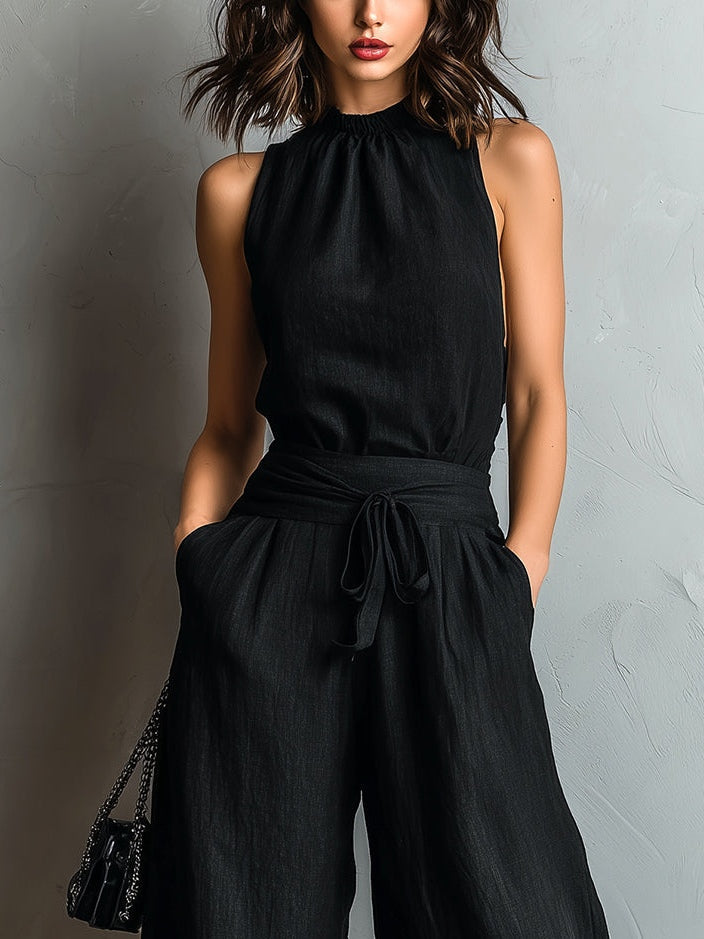 Conjunto de Chaleco con Cuello Halter en Lila