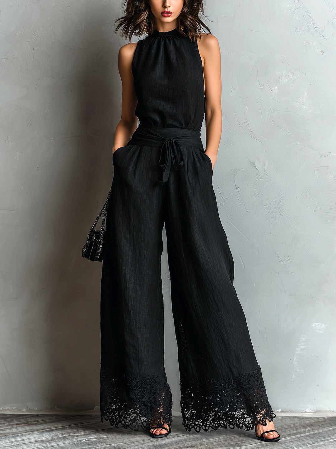 Conjunto de Chaleco con Cuello Halter Lila