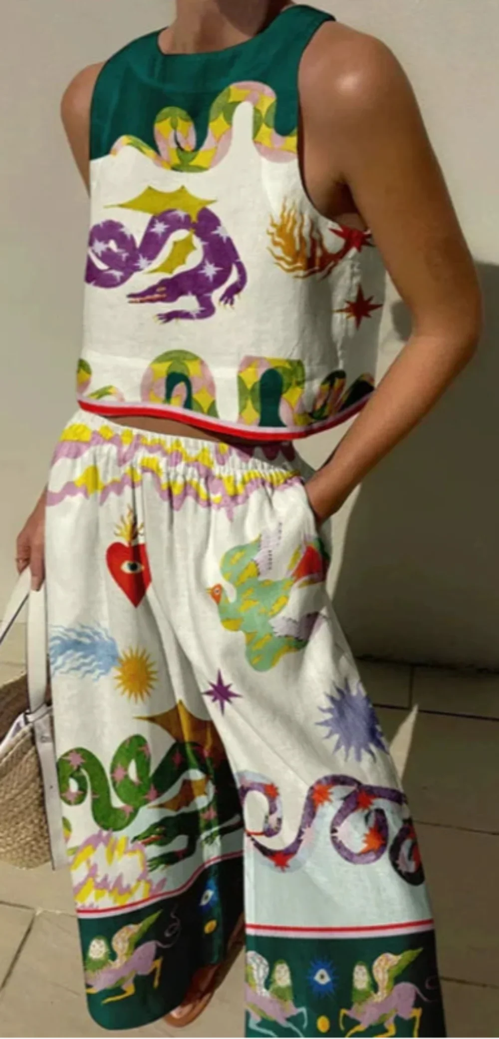 Conjunto de Top Impreso Isabella y Pantalones con Bolsillos