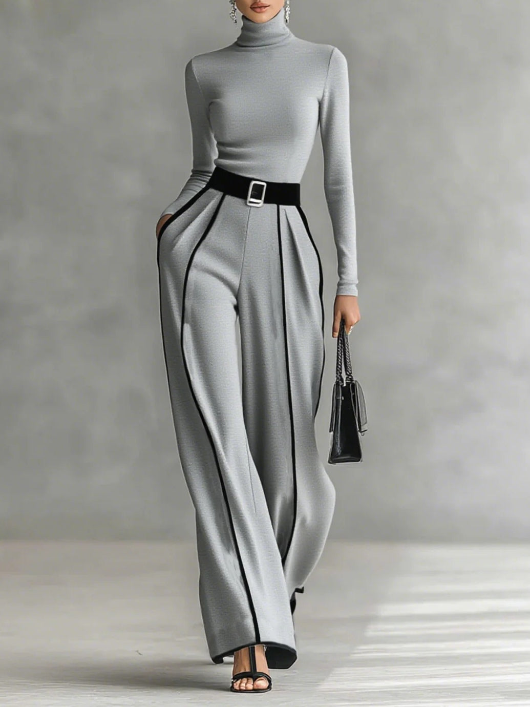 Conjunto de Top de Cuello Alto y Pantalones de Pierna Ancha Sophia
