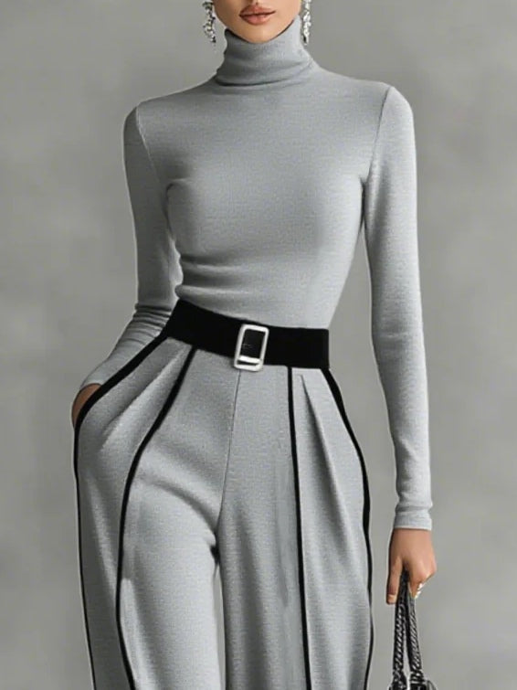 Conjunto de Top de Cuello Alto y Pantalones de Pierna Ancha Sophia
