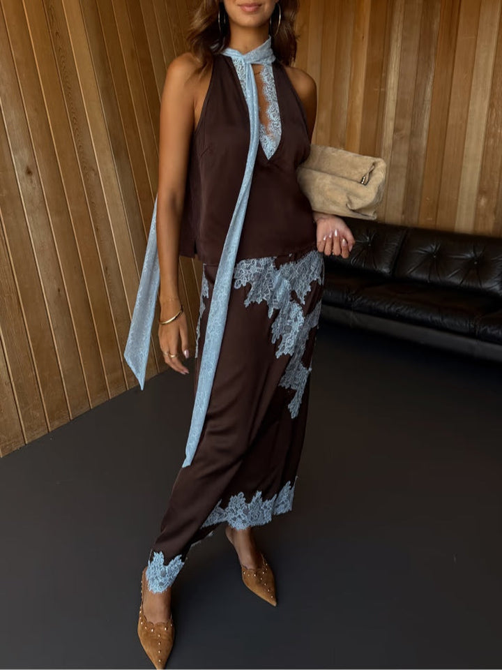 Conjunto de Top y Falda con Panel de Encaje Isabella