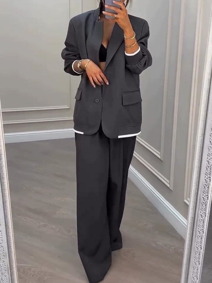 Conjunto de Blazer y Pantalones Patchwork Gavin Gris