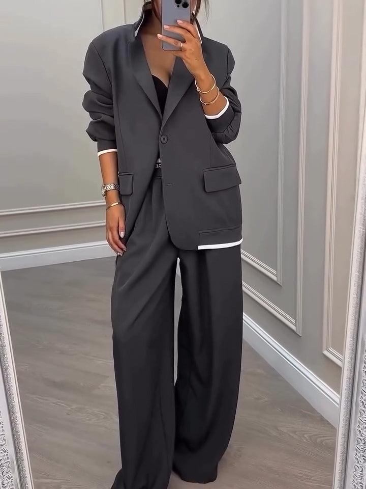 Conjunto de Blazer y Pantalones Patchwork Gavin Gris