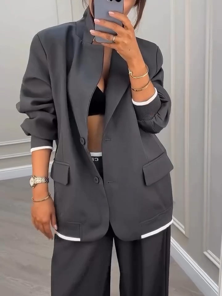 Conjunto de Blazer y Pantalones Patchwork Gavin Gris