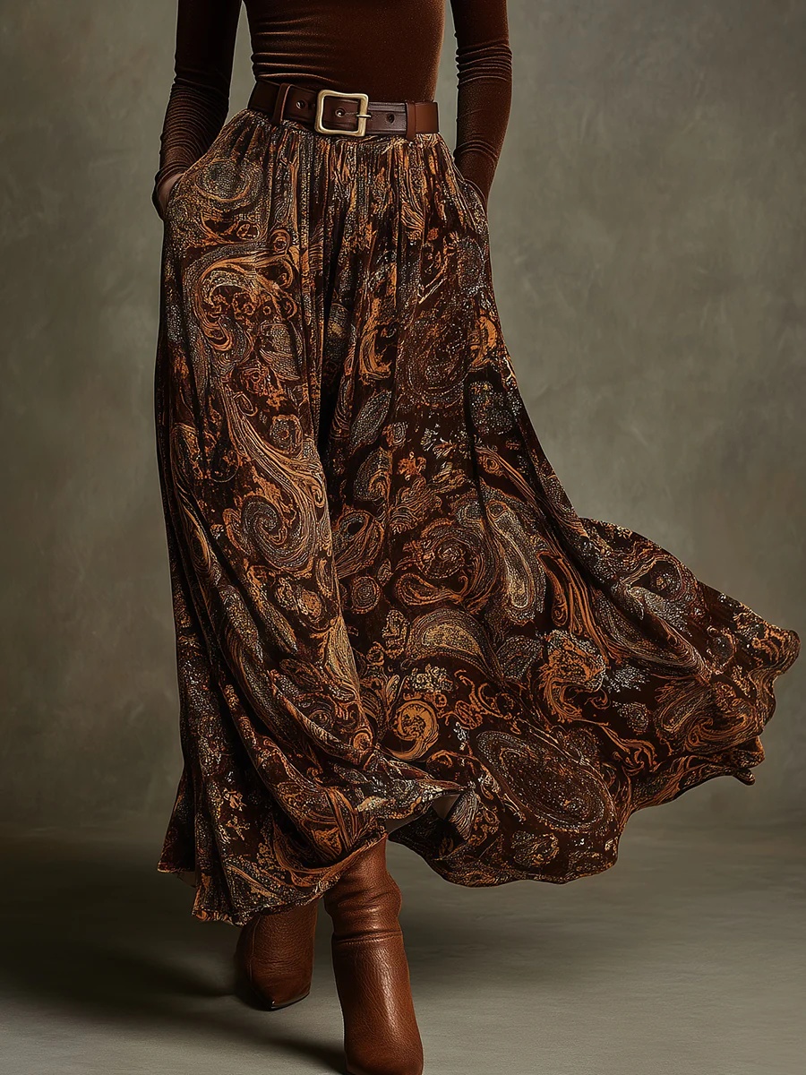 Conjunto de Top de Terciopelo Vivienne y Falda Maxi de Estampado Paisley