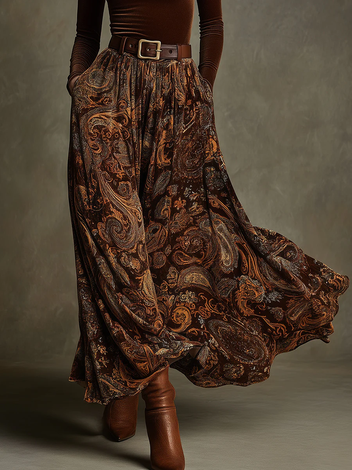 Conjunto de Top de Terciopelo Vivienne y Falda Maxi de Estampado Paisley