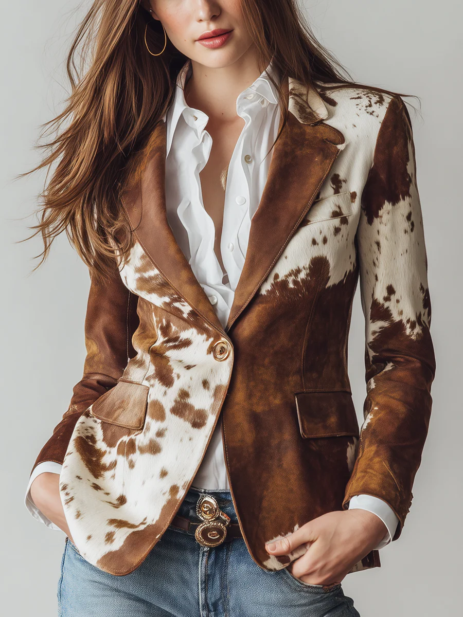 Chaqueta de traje retro con estampado de vaca Bennett