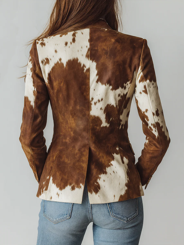 Chaqueta de traje retro con estampado de vaca Bennett