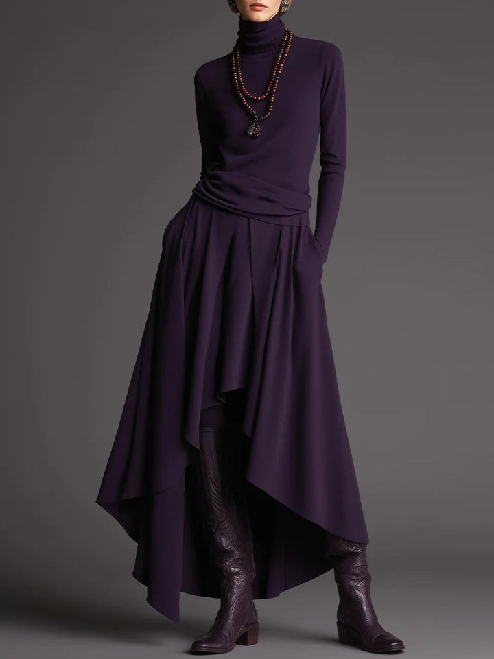 Conjunto de Top de Cuello Alto en Lila y Falda Asimétrica