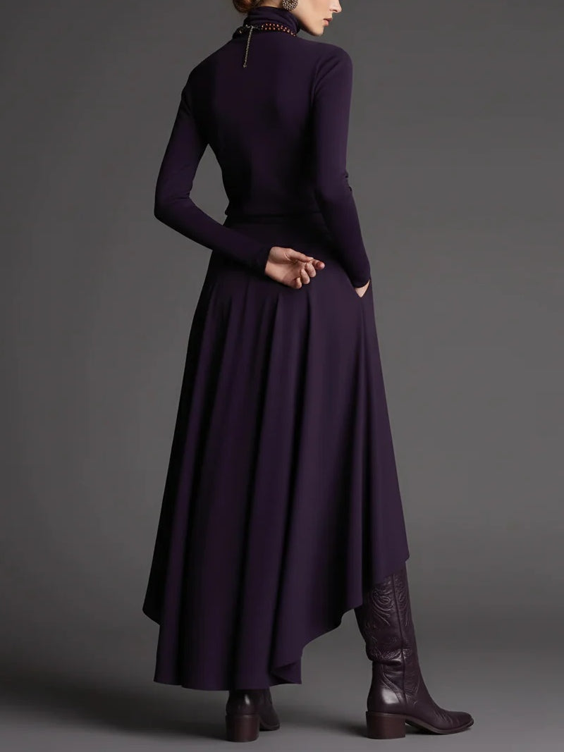 Conjunto de Top de Cuello Alto en Lila y Falda Asimétrica