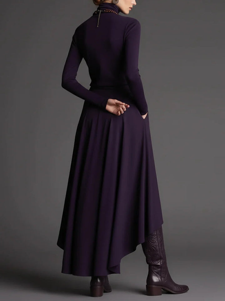 Conjunto de Top de Cuello Alto en Lila y Falda Asimétrica
