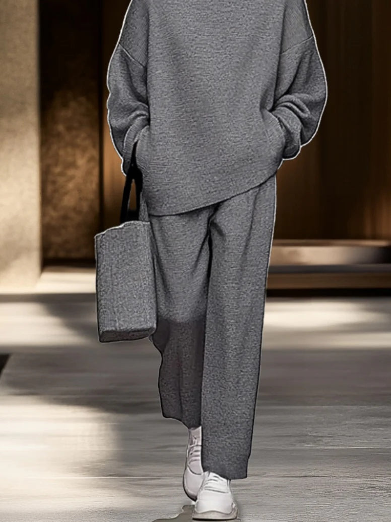 Conjunto de Top Sophia Gris y Pantalones de Pierna Ancha
