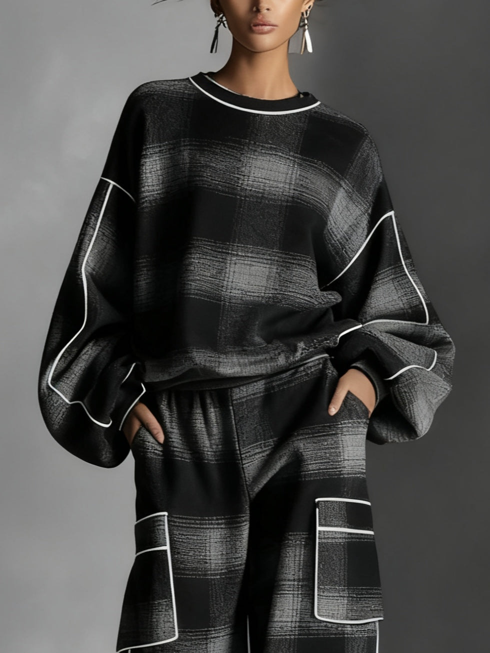 Conjunto de Sudadera y Pantalones de Cuadros Grayden