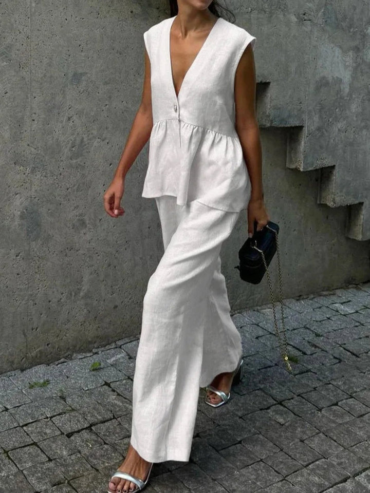 Conjunto de Dos Piezas Rizado con Escote en V Color Lila
