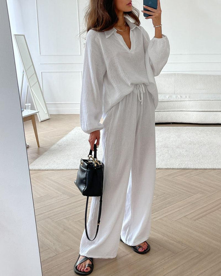 Conjunto Casual de Otoño con Escote en V