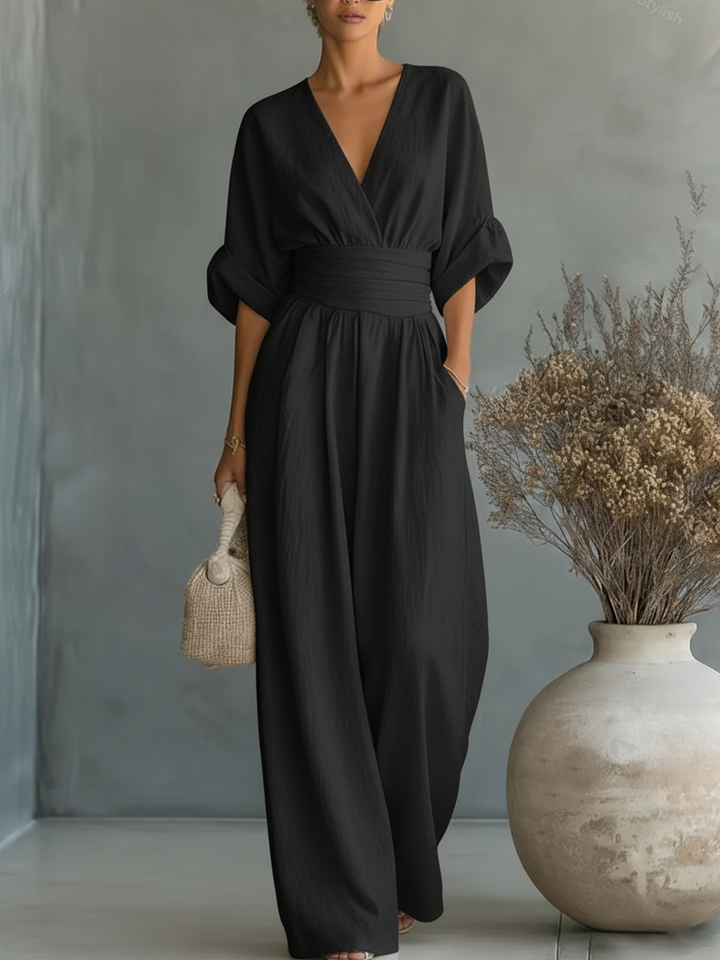 Conjunto elegante con escote en V y talle alto