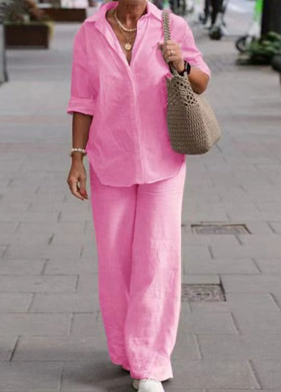 Denice™ Elegante Conjunto Casual de Dos Piezas | Camisa de Botones Suelta y Pantalón Amplio